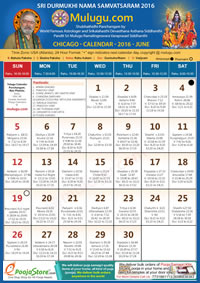 Chicago (USA) Telugu Calendar 2016 June with Tithi, Nakshatram, Durmuhurtham Timings, Varjyam Timings and Rahukalam (Samayam's)Timings