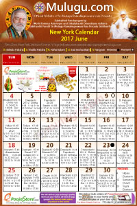 New York  (City in New York (NYC)
 Telugu Calendar 2017 June with Tithi, Nakshatram, Durmuhurtham Timings, Varjyam Timings and Rahukalam (Samayam's)Timings