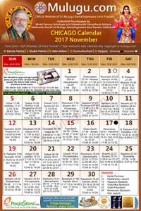 Chicago (USA) Telugu Calendar 2017 November with Tithi, Nakshatram, Durmuhurtham Timings, Varjyam Timings and Rahukalam (Samayam's)Timings