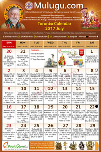 Chicago (USA) Telugu Calendar 2017 July with Tithi, Nakshatram, Durmuhurtham Timings, Varjyam Timings and Rahukalam (Samayam's)Timings