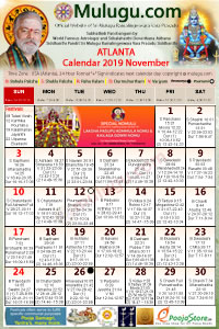 Atlanta (USA) Telugu Calendar 2019 November with Tithi, Nakshatram, Durmuhurtham Timings, Varjyam Timings and Rahukalam (Samayam's)Timings