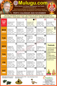 Perth (USA) Telugu Calendar 2020 November with Tithi, Nakshatram, Durmuhurtham Timings, Varjyam Timings and Rahukalam (Samayam's)Timings