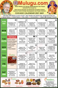Chicago (USA) Telugu Calendar 2021 May with Tithi, Nakshatram, Durmuhurtham Timings, Varjyam Timings and Rahukalam (Samayam's)Timings