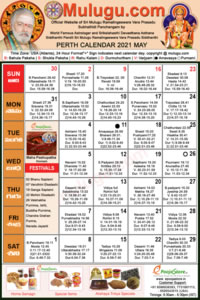 Perth (USA) Telugu Calendar 2021 May with Tithi, Nakshatram, Durmuhurtham Timings, Varjyam Timings and Rahukalam (Samayam's)Timings