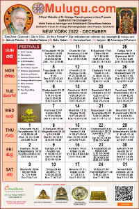 Chicago (USA) Telugu Calendar 2022 December with Tithi, Nakshatram, Durmuhurtham Timings, Varjyam Timings and Rahukalam (Samayam's)Timings