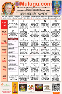 Chicago (USA) Telugu Calendar 2022 October with Tithi, Nakshatram, Durmuhurtham Timings, Varjyam Timings and Rahukalam (Samayam's)Timings