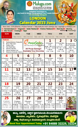 London Telugu Calendar 2023 June with Tithi, Nakshatram, Durmuhurtham Timings, Varjyam Timings and Rahukalam (Samayam's)Timings