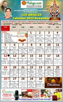 Los-Angeles (USA) Telugu Calendar 2023 November with Tithi, Nakshatram, Durmuhurtham Timings, Varjyam Timings and Rahukalam (Samayam's)Timings