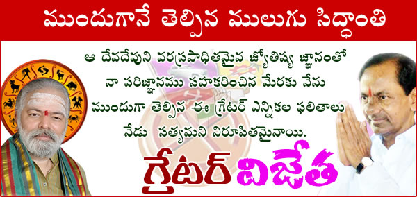  Mulugu Proven Prediction Greater Hyderabad Municipal Corporation  Elections 2016 Win by TRS